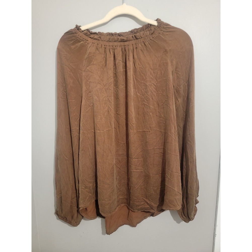 Cloth & Stone Brown Cupro Rayon Elastic Neck Blouse Size Medium